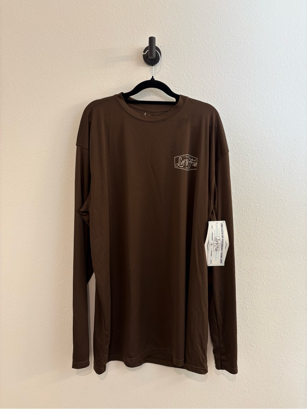 Live to Fish Long-Sleeve Crew Neck Shirt in Brown